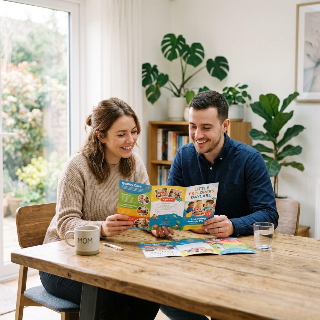 Eltern besprechen die Kosten der Kindertagespflege
